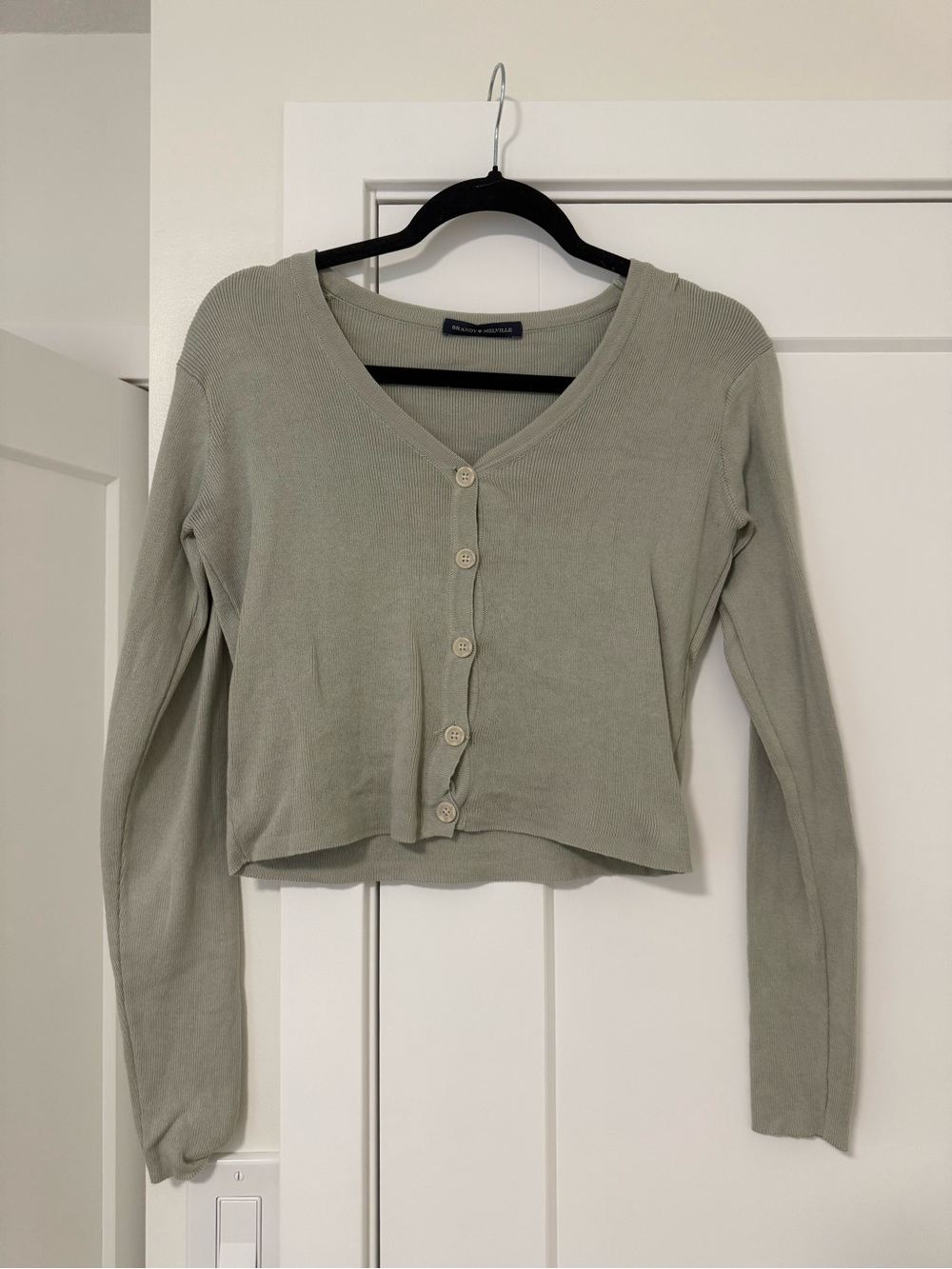 Cropped Sage Green Button-Front Cardigan